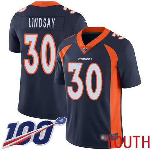 Youth Denver Broncos 30 Phillip Lindsay Navy Blue Alternate Vapor Untouchable Limited Player 100th Season Football NFL Jersey